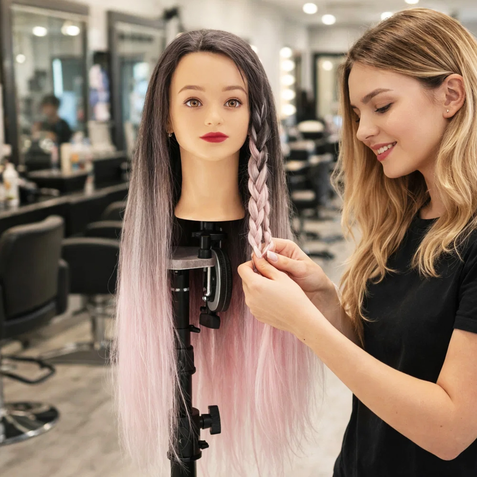 TEMU Tête de mannequin de coiffure 24 pouces | Tête de mannequin de coiffure en fibre synthétique Trintion pour coiffeurs, poupée mannequin de salon