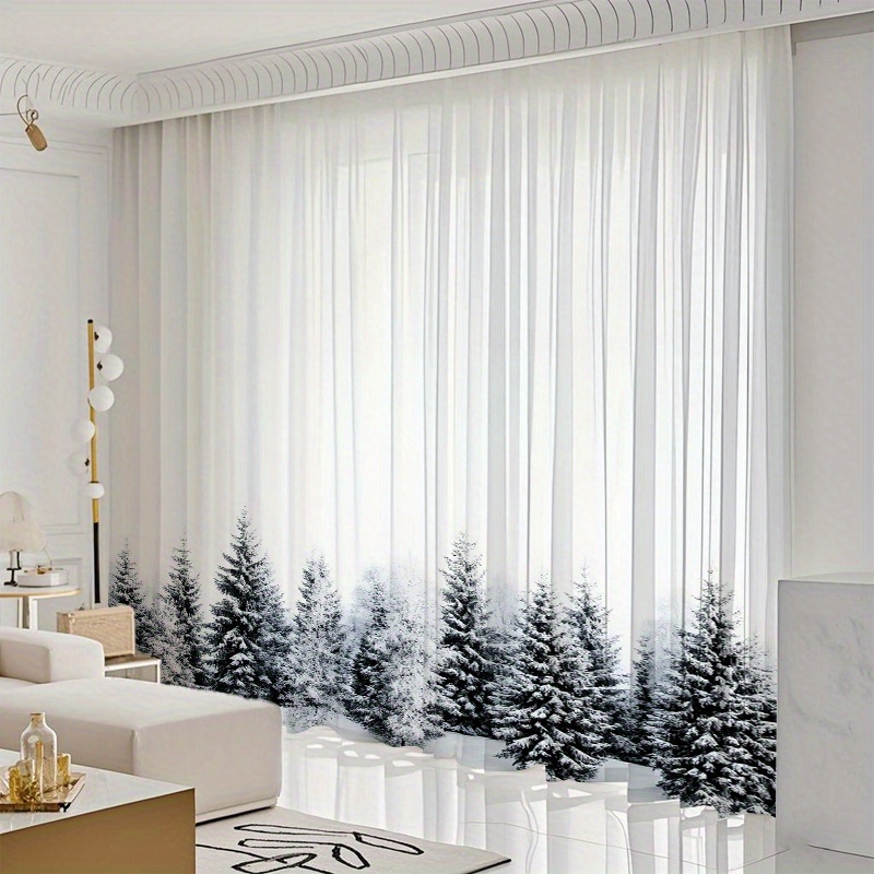 TEMU Set Of 2 Minimalist Snow-covered Fir Window Screens: The Fir Woods In A Blanket Of Snow, A Winter Atmosphere. Ideal For Bedrooms, Living Rooms,