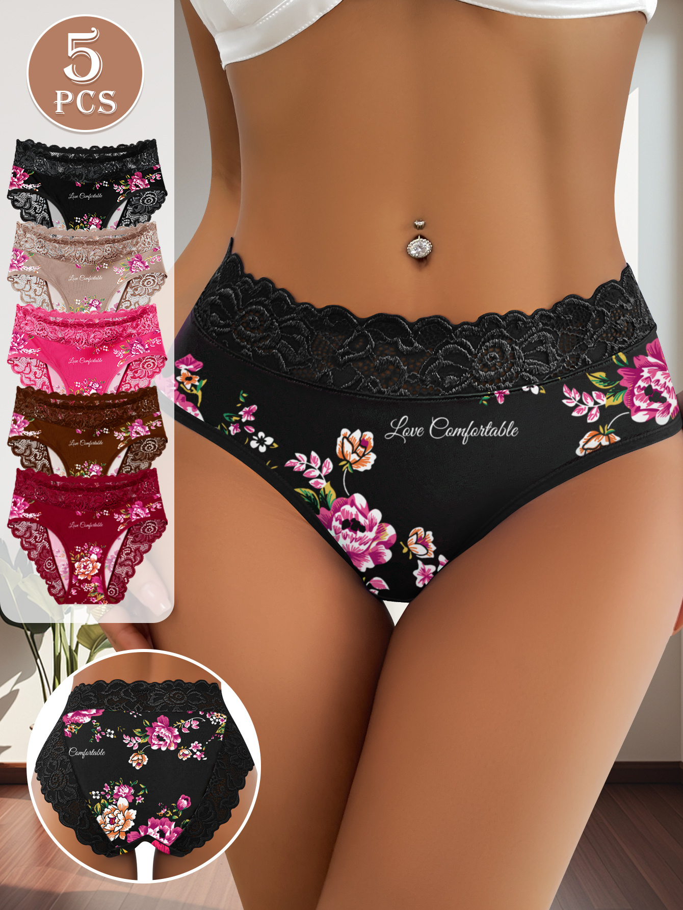 5 pack womens floral lace cheeky underwear soft stretchy   briefs with full coverage suitable for daily wear date nights elegant suitable for daily wear date nights ideal gift   in sizes s xxl