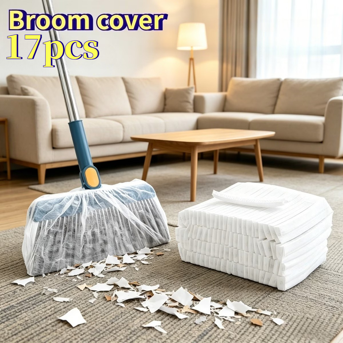 TEMU 17pcs Pack Disposable Broom Covers With Electrostatic Suitable For Hair & Dust Catcher, Elastic Stretchable Fits Most Brooms, Quick Installation