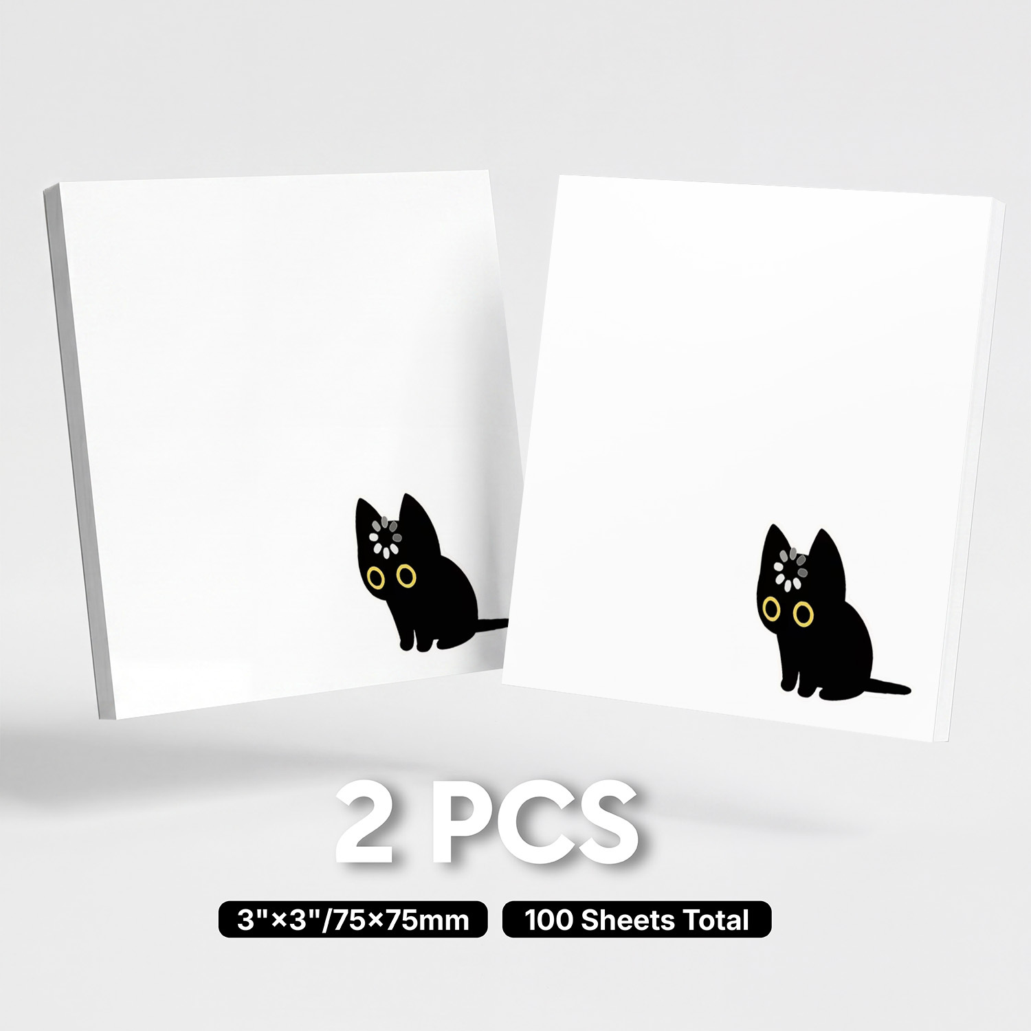 TEMU 2pcs Cute Black Cat Sticky Notes, Kawaii Animal Self-adhesive Memo Pads, 100 Sheets Total, Minimalist Aesthetic Cat Notepad, Removable Adhesive