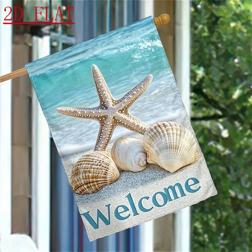 2d flat 1pc 2 flag seashells on a summer beach double side flag yard decoration outdoor decor lawn flag only polyester material flagpole not included
