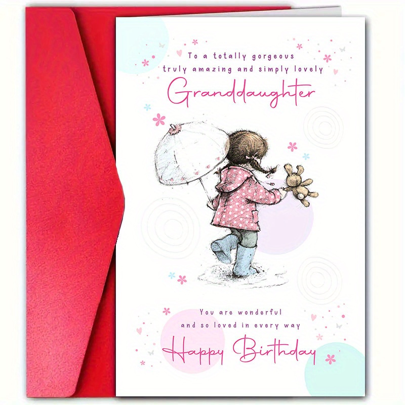 

1pc, Granddaughter Birthday Greeting Card With Envelope, 12cm*18cm, Paper Material, Humorous & Birthday Wishes, Family & Friends, Small Business Thank You Card, Unique Birthday Decoration