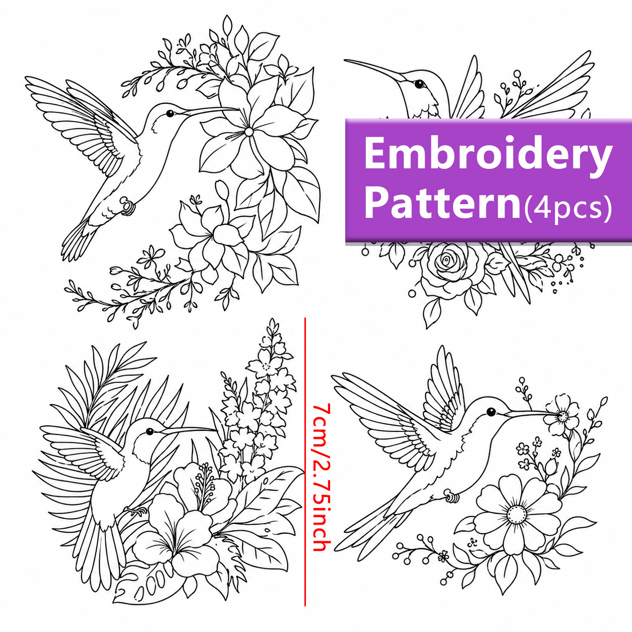 TEMU 4pcs Autocollants de transfert de broderie solubles dans des floraux d'oiseaux- sur vêtements, sacs, tissu, kit de broderie pour débutants,
