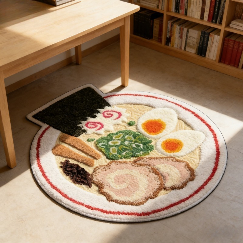 TEMU 1pc 2d   850g   7mm Gourmet Ramen Themed Pattern Rug, Decorative Rug, Hand-cut With 1-5cm Error, Bedroom Decor, Small Area Rug, Carpet, Home