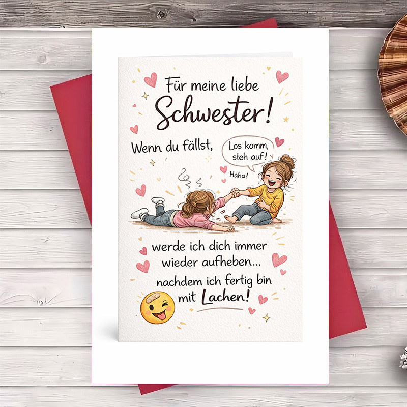 E-shop 2 Stück Schwester Grußkarte & Umschlag – Zweisprachig Englisch/Herzliche Botschaft – Niedliche Schwesterkarte für Geburtstage, Weihnachten,