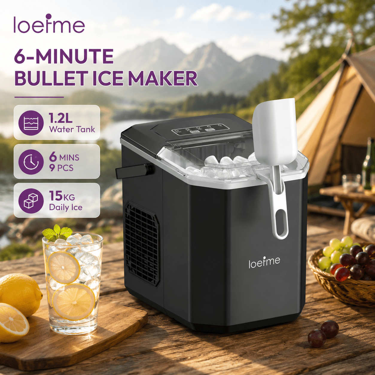 TEMU Machine à glaçons portable de comptoir Ice , 15 kg/jour, glaçons de balle de double taille prêts en 6-, machine à glaçons autonettoyante à avec