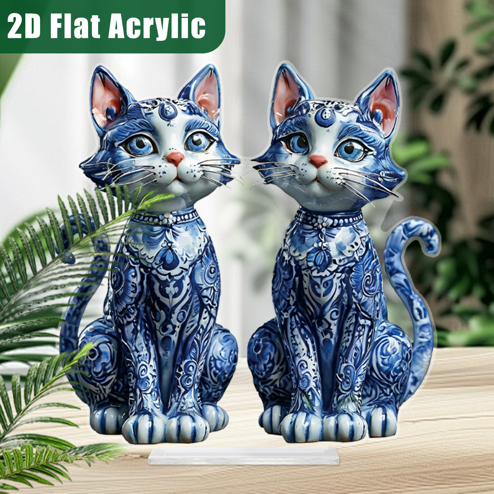 

Set Of 2 Ceramic Cat Figurines For Desktop, Featuring 2d Flat Acrylic Prints. Ideal For Wall And Desk Decor, With A Easy To Put And Space, Home, Office, Cafe, And Holiday Decorations.