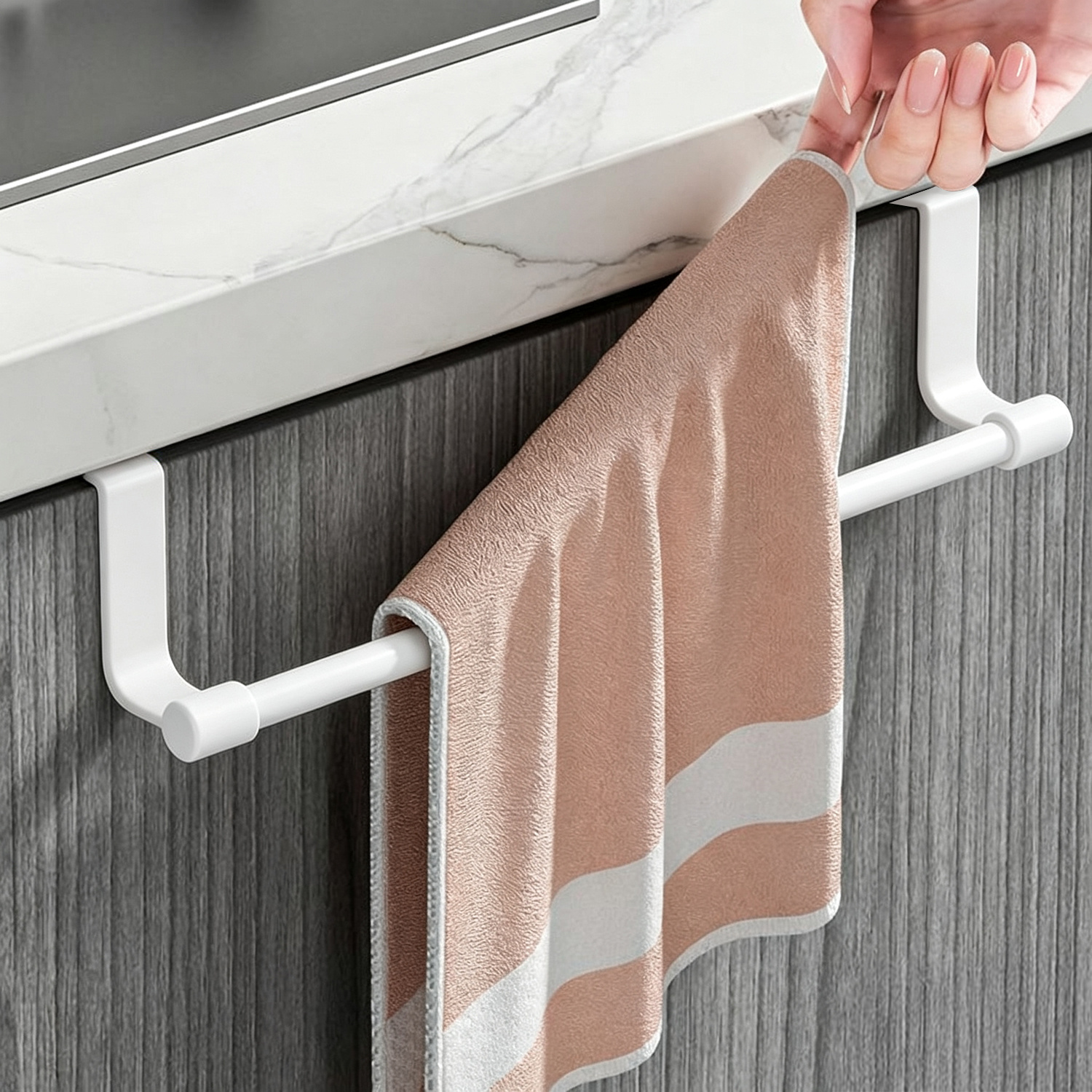 TEMU Portasciugamani e appendiabiti singola da posteriormente senza per ante di credenze da cucina - Organizzatore per strofinacci, guanti, prodotti