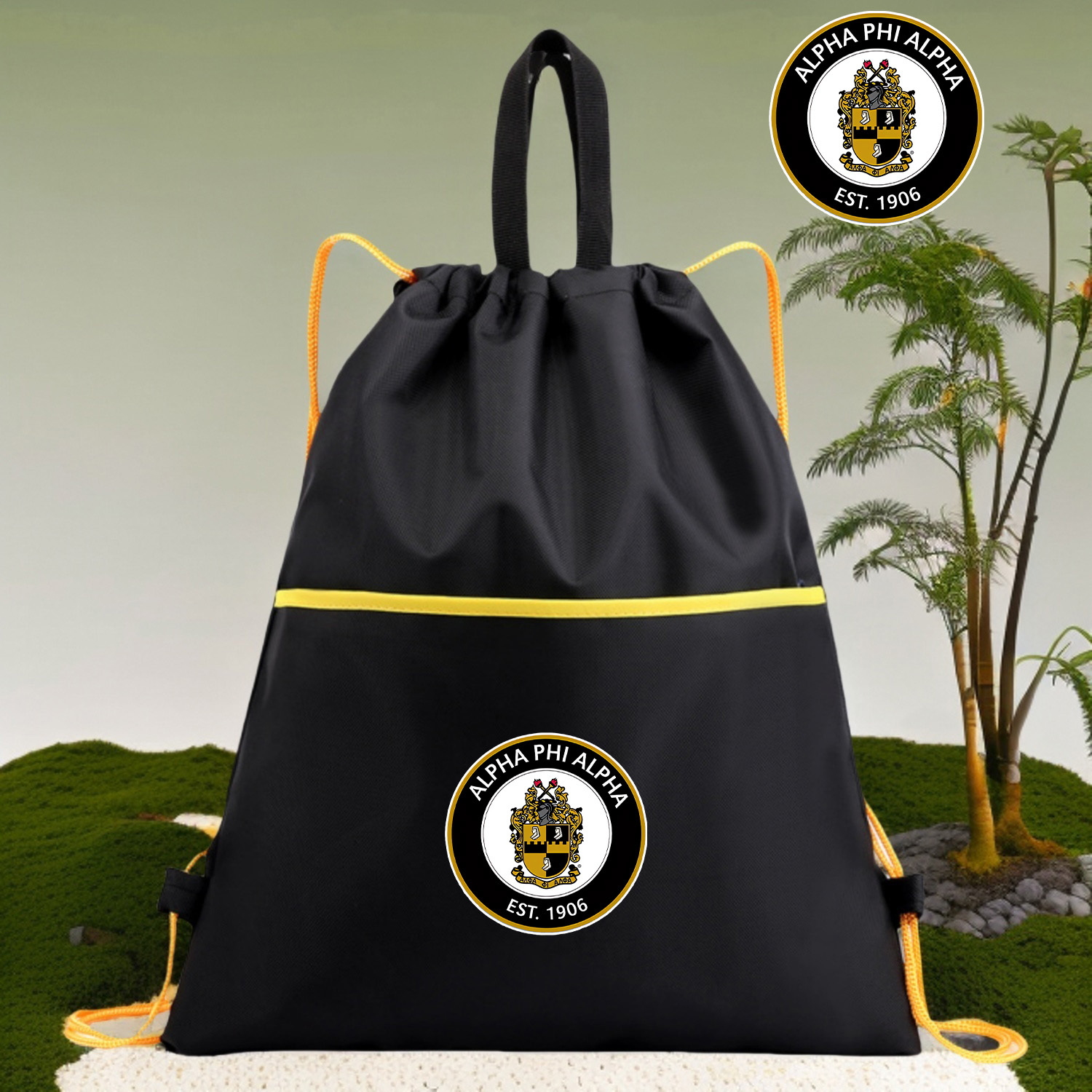 

Phi Emblem Drawstring Backpack - Lightweight, Waterproof & Stain-resistant Polyester, Adjustable Straps, Portable Sports Bag With Unique Print For Outdoor Activities, Backpack For Travel