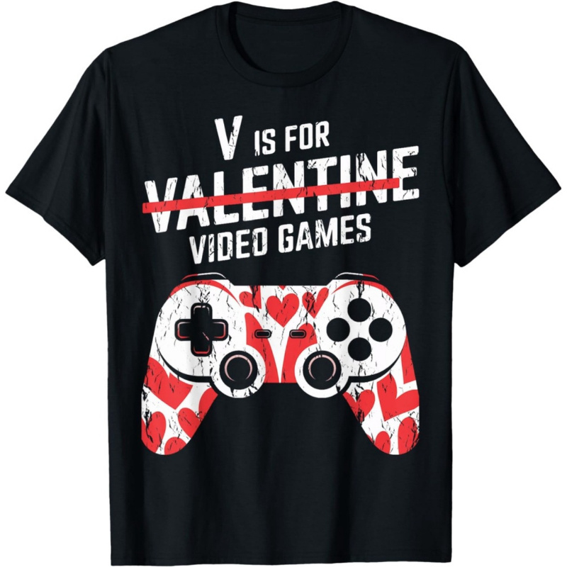 

Funny Valentines Day Gamer Boys Video Games S V Day T-shirt For Boys Soft Fabric, Breathable, Comfortable Short Sleeve Boys Shirts Kids Best Gift