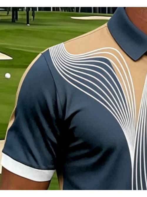 print design not textured mens casual athletic short sleeve geometric lines and golf pattern print polyester fabric machine washable breathable regular fit suitable for daily casual athletic wear print shirt