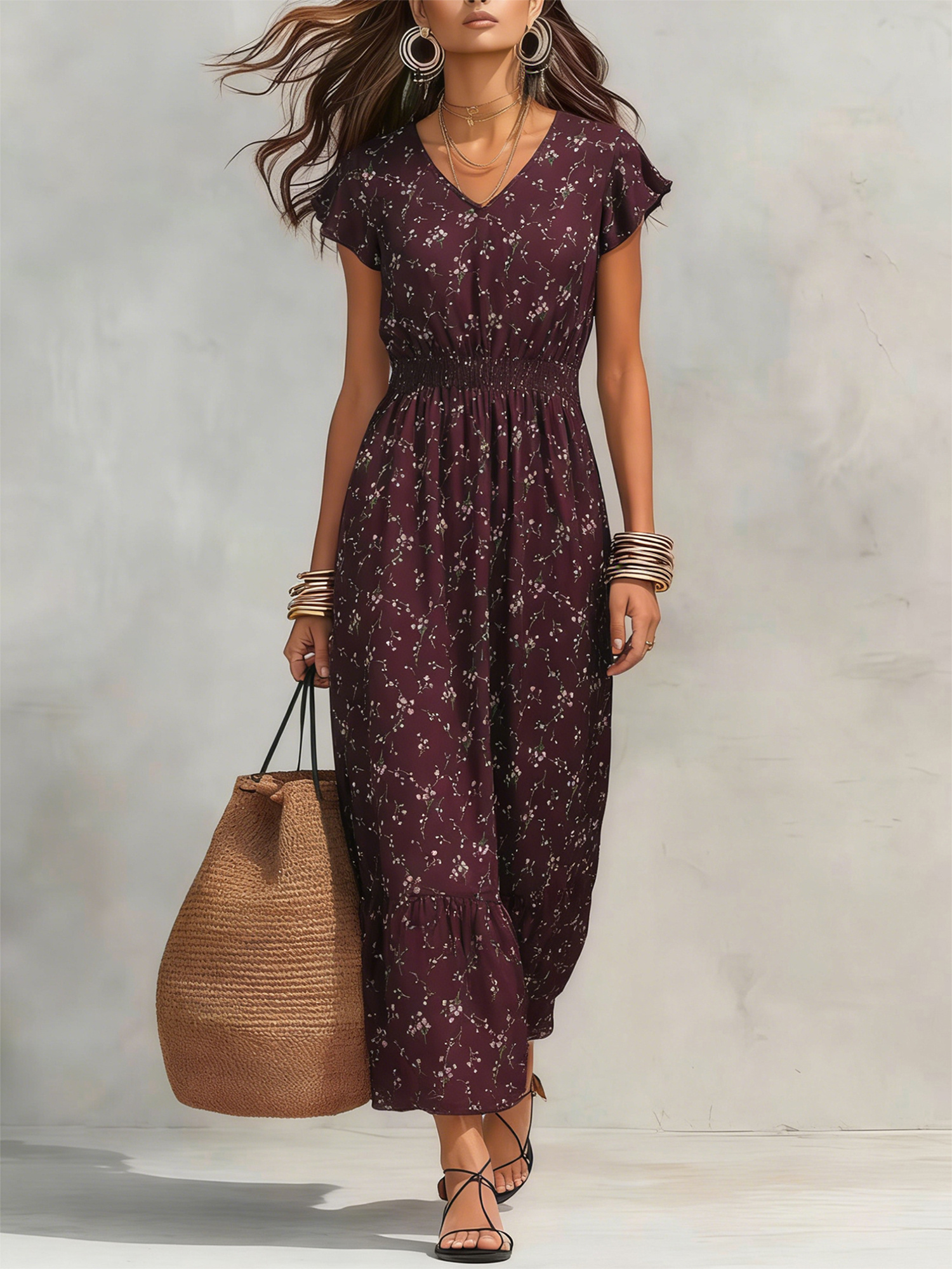 wedding guest burgundy dress Burgundy Ruched Maxi Dress - Maxi Dresses main image 0