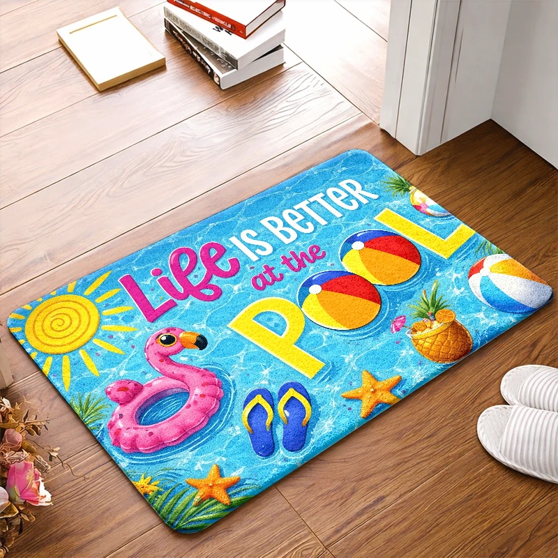 1pc, 2pcs, 3pcpcs Pool Theme Rugs, Durable And Machine Washable Bath Kitchen Bedroom Living Room Office Balcony…: retailer-supplied image