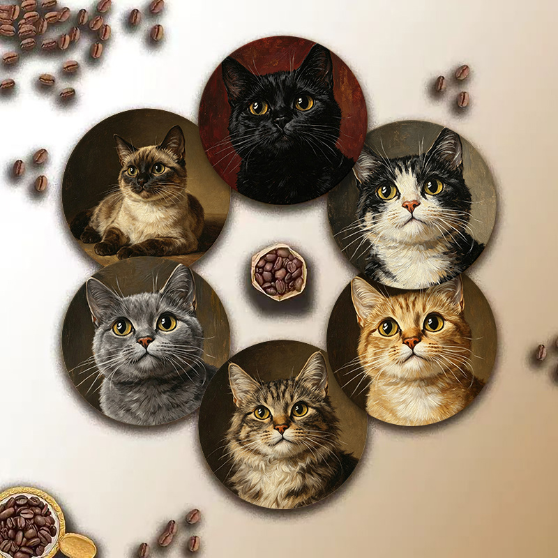 6pcs Wooden Printed Pattern Coaster Set - Fashionable Wood Composite Heat-resistant Non-slip Drink Mats, Ideal For…: retailer-supplied image