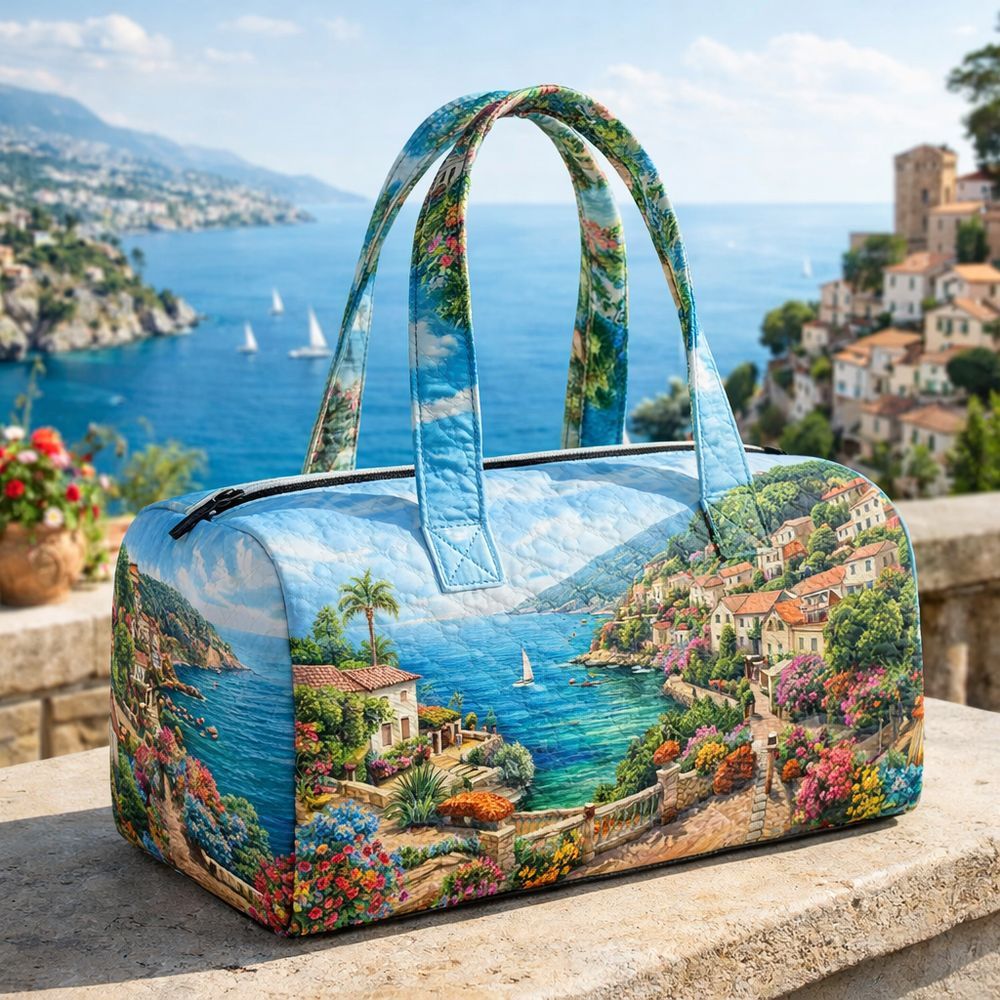 Dome-shaped Tote Bag, Quilted Travel Handbag, Seaside Village Design, Gym Bag, Beach Bag, 3d Bohemian Theme, , Camping, Mixed Color Casual