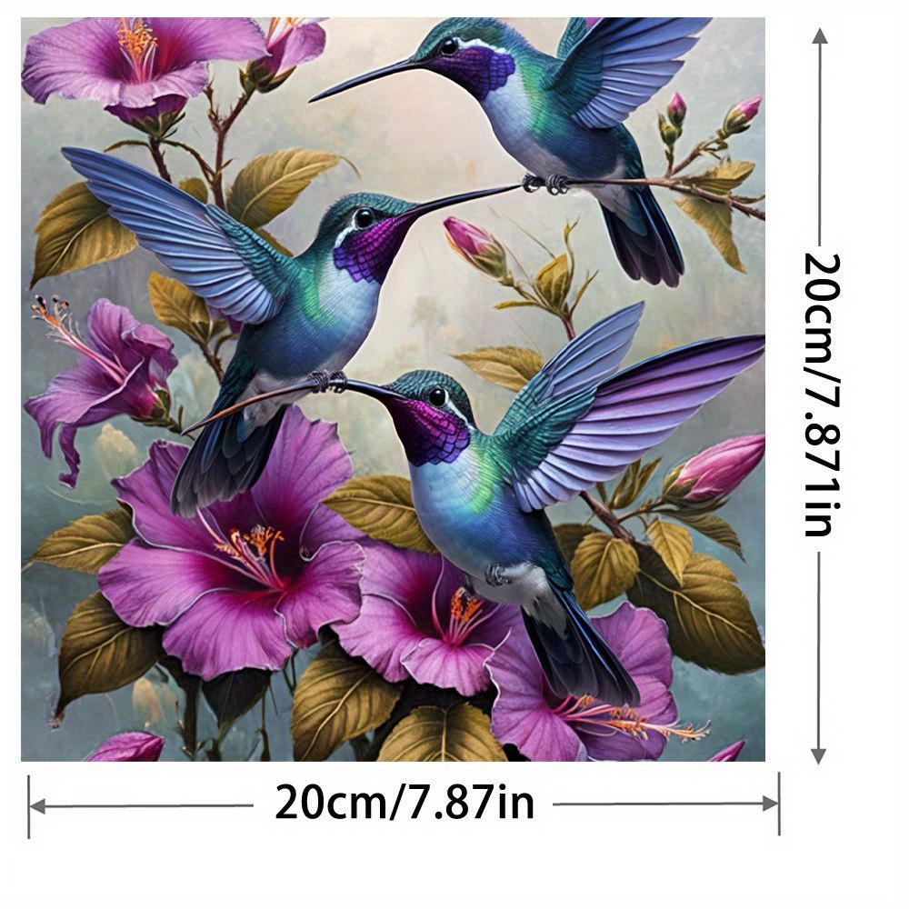 TEMU Vibrant Hummingbird & Flower - Themed Diy 5d Diamond Painting Kit, Sparkling Full - Drill Crystal Art On Frameless Canvas, Handmade Craft Set,