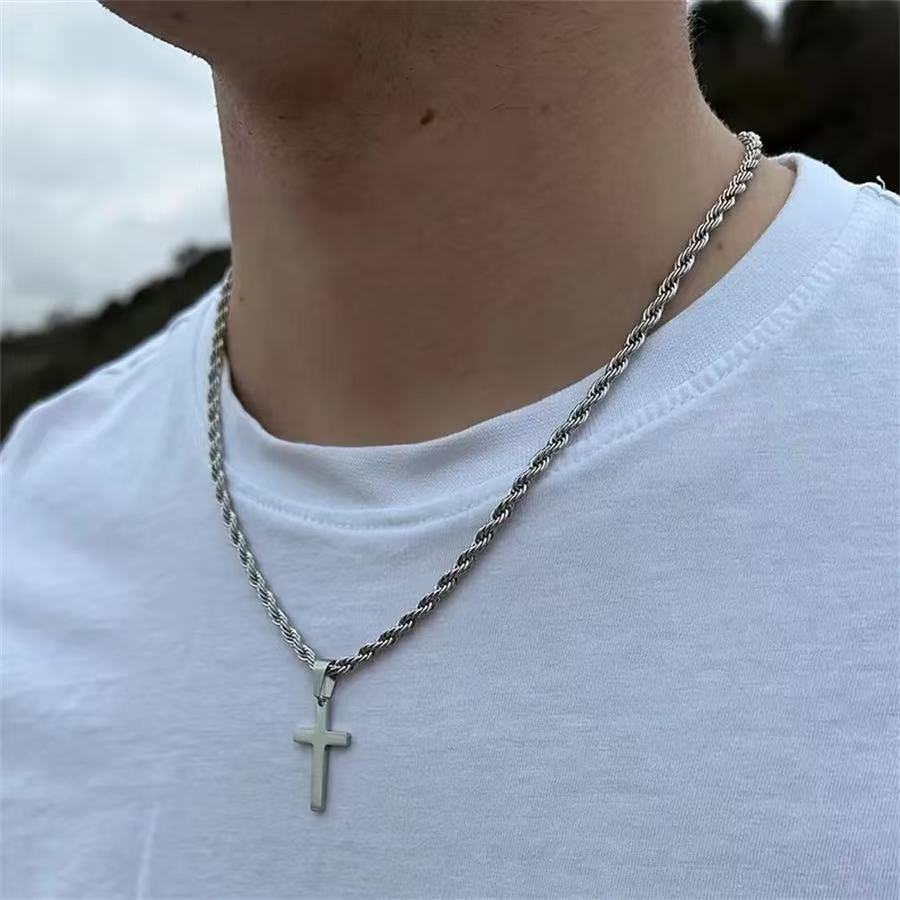 Image of A 304 Stainless Steel Cross Pendant Necklace With A Sense , Layered Wear, Unisex Style Sweater Chain, Hip-hop Trend, Casual Attire