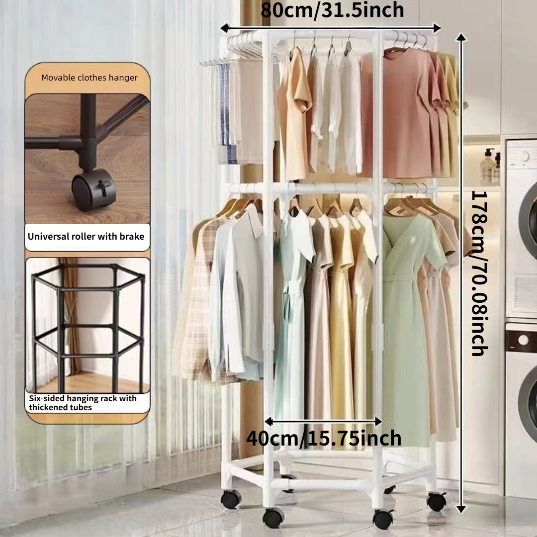 TEMU Heavy-duty Metal Free-standing Clothes Rack With 360° Rotating Arms - Space-saving Double-tier Design For Apartments, Dorms & Bedrooms - Easy