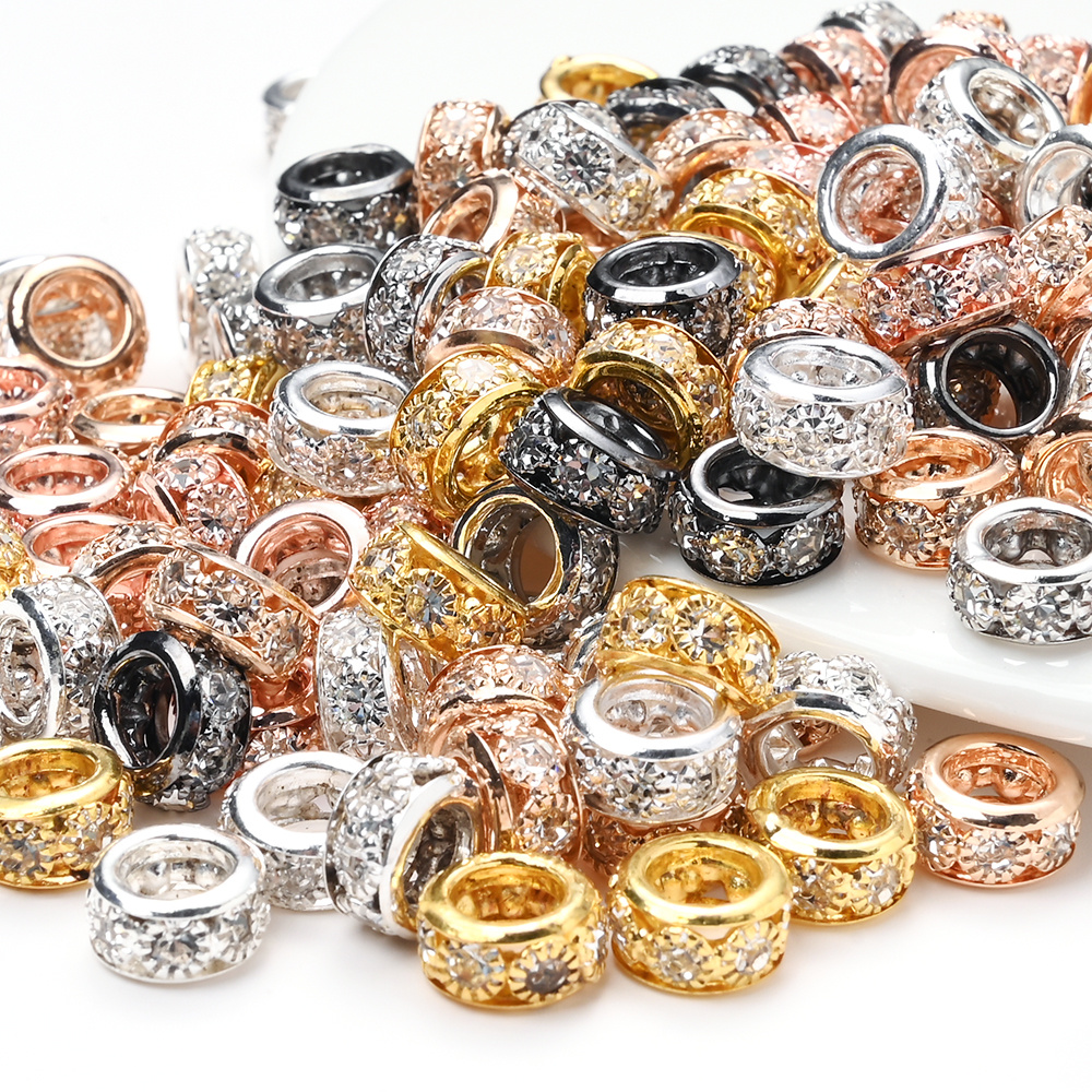 TEMU 50pcs Alloy Metal Round Big Hole Beads 10mm Inlay Crystal Loose Beads For Decorative Beads Fashion Handmade Jewelry Making Beaded Pen Necklace