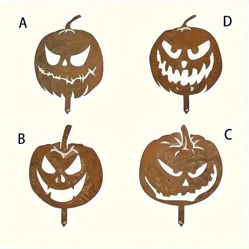 TEMU 2d Flat, 4pcs Rustic Halloween Stakes, Holiday Pumpkin Lantern Yard Signs, Perfect Gift For , Suitable For Garden, Lawn, And Patio Decor, Garden