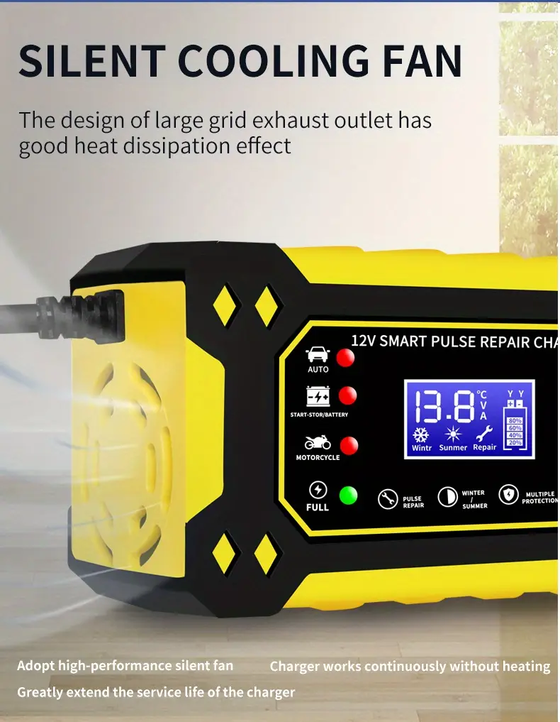 chargeur de batterie intelligent 12v 6a avec réparation par et affichage numérique - multimodes, multiprotection pour batteries au plomb dans , motos & suvs (prise eu), batterie rechargeable détails 9