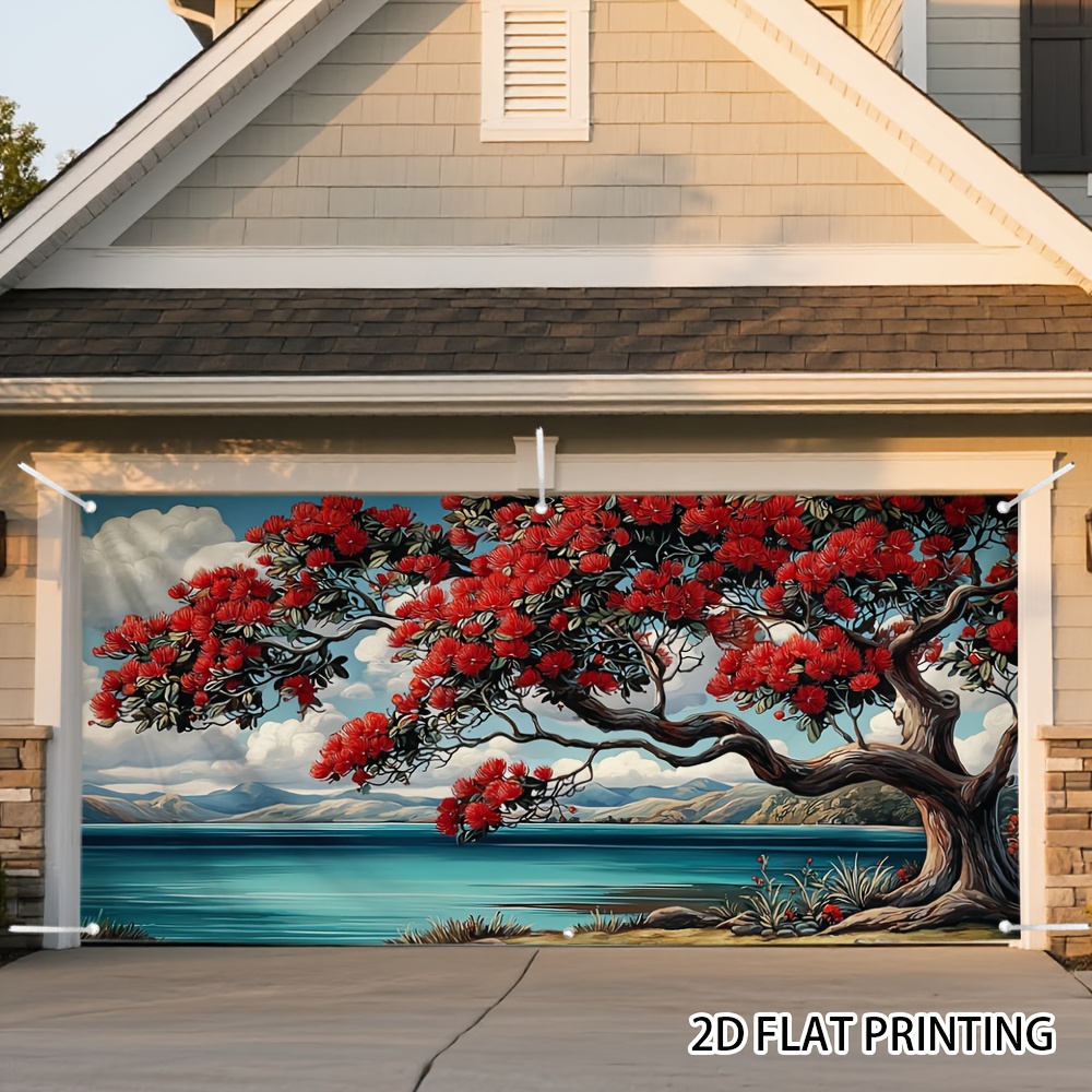 TEMU 1pc Winter Tree Ocean Landscape Door Banner - Christmas & New Year Seasonal Decorations Suitable For Winter, Easy-to-hang With Drilled Holes,