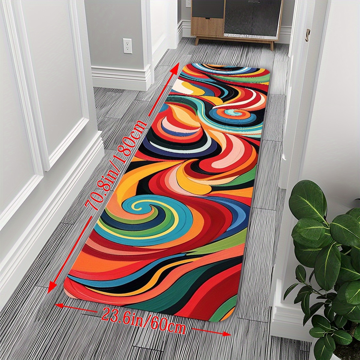 TEMU 1pc Tapis de à Motif Tourbillon Dynamique et Vibrant Style Européen, Longue Moquette pour Salle de Bain, Tapis Antidérapant, Tapis de Canapé &