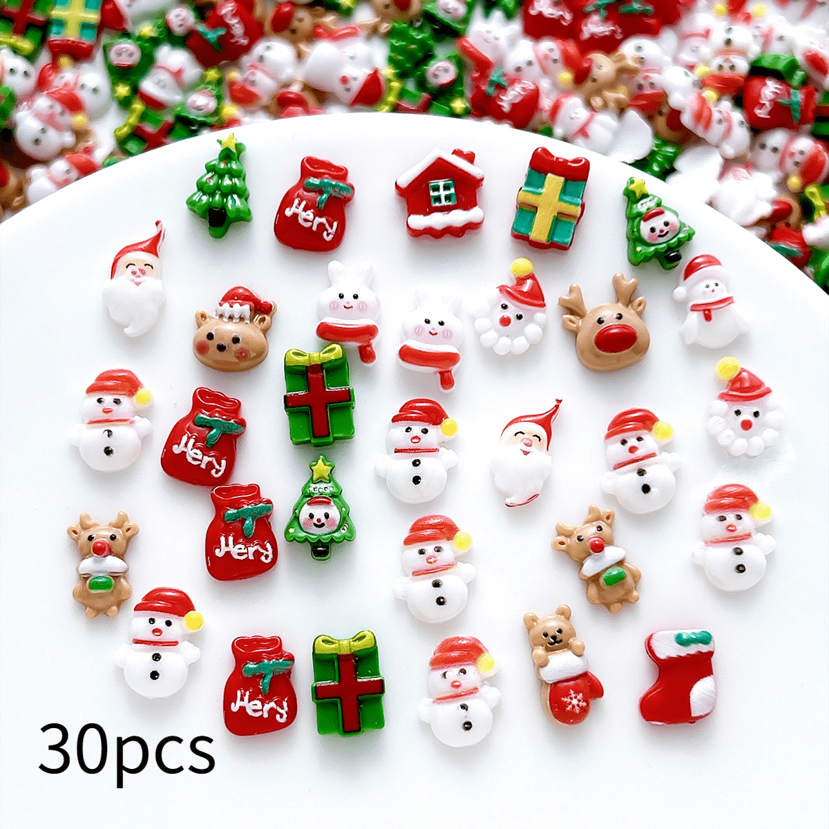 TEMU Assorted Mini Christmas Flat Resin Additions, Holiday 3d Nail Decorations With Snowmen And Reindeer, Suitable For Crafting