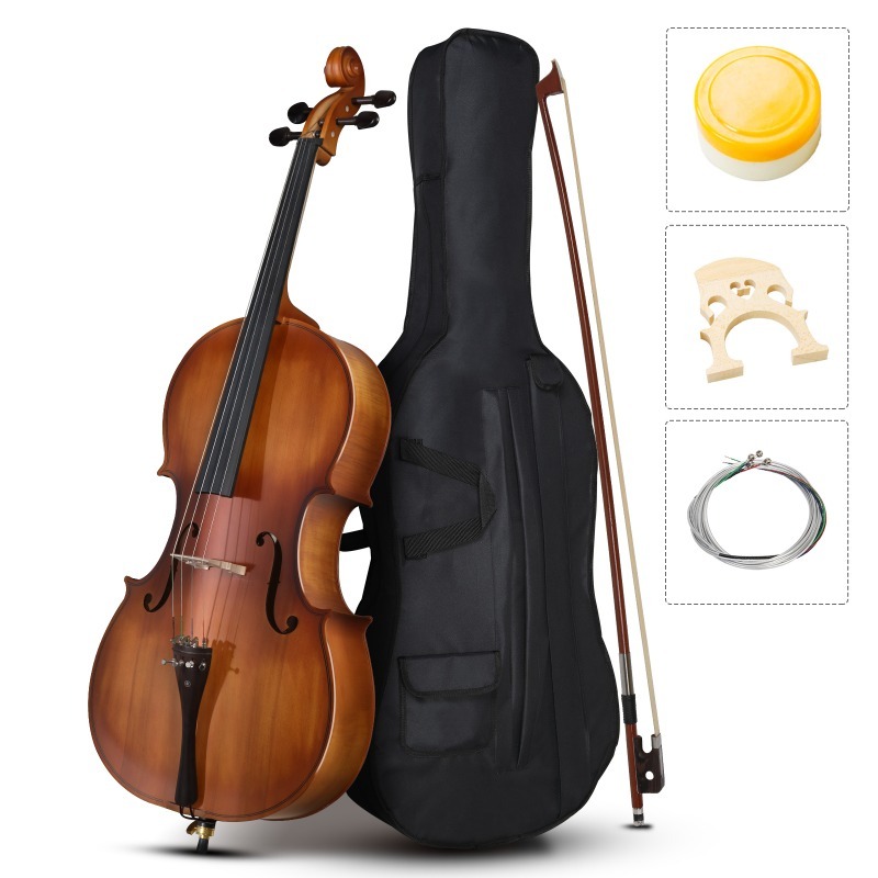 4/ 4 Full-size Complete Set - Matte Natural Finish, Panel, Includes Bag, Bow, Bridge & Strings