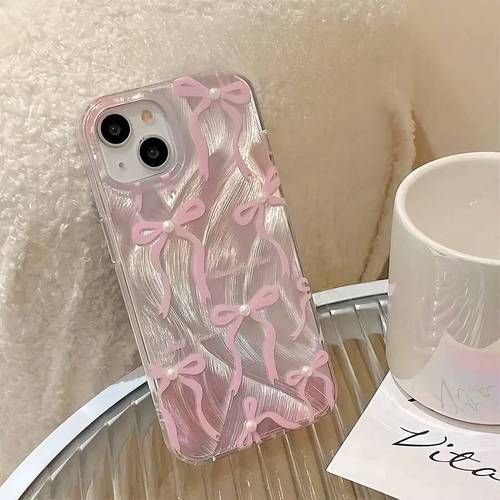 phone case full screen pearl bow case with half lens cover suitable for samsung series series iphone 14 pro phone case 13 protective cover 11 12 suitable for iphone 15 plus phone case 14 pro max 13 protective cover