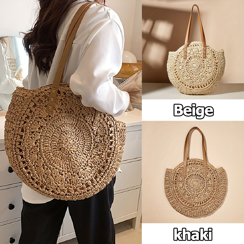 bohemian summer beach bag hohler design runde stroh gewebte Temu