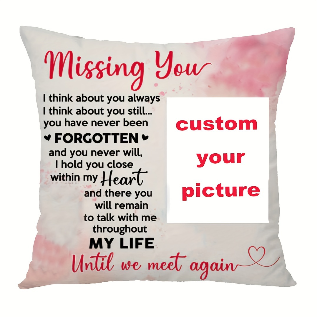TEMU A Personalized Memorial Photo Pillowcase - Customize With Your Own Photo And Text/information, 18x18 Inches Of Plush, A Comforting Memorial Gift
