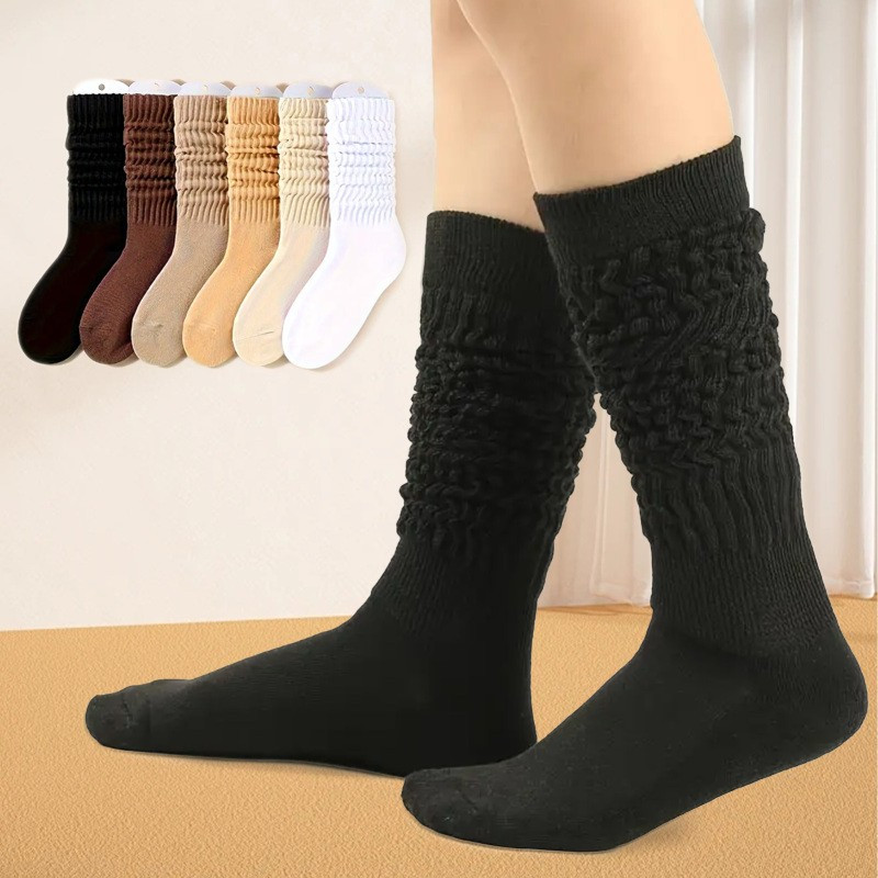 TEMU 6 Pairs Slouch Socks Long Scrunch Knee High Boot Socks Knit Socks For Women