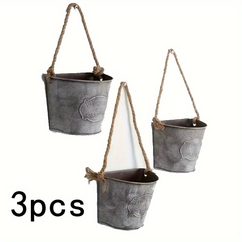 3 Hanging Metal Wall Planters With Ropes, Featuring A Rustic Style, Perfect For Succulents, Herbs, And As Wall Decor For