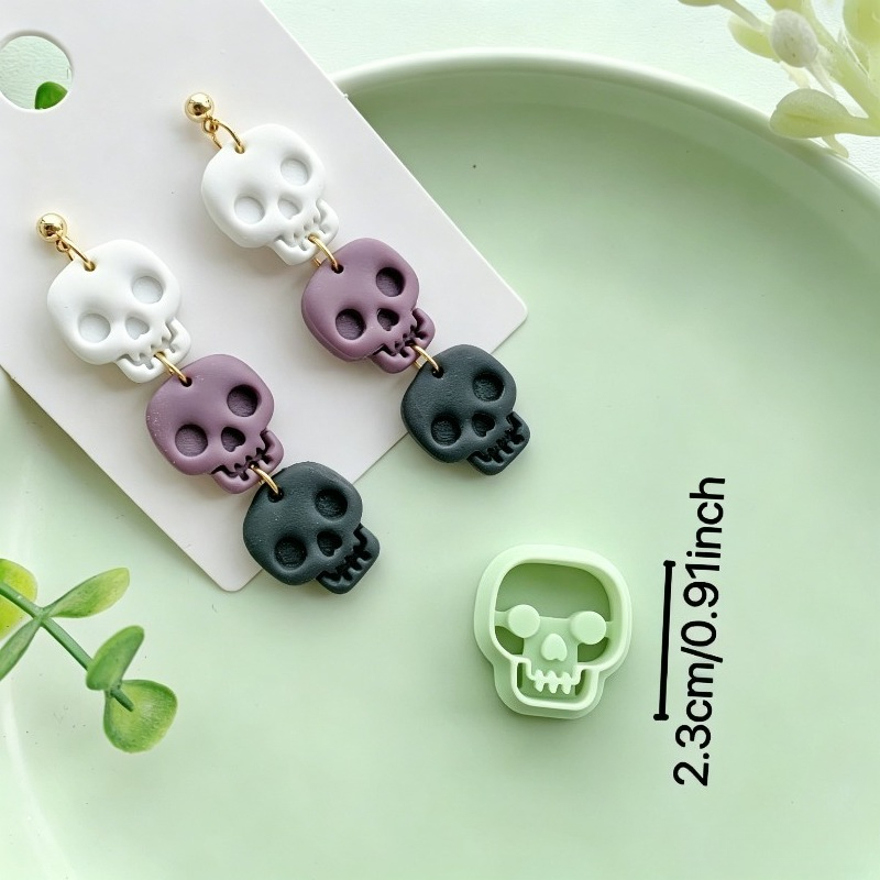 TEMU Molde de plástico para cortar arcilla de calavera - Mini para hacer aretes y cuentas DIY con calavera detallada, adecuado para arcilla , arcilla