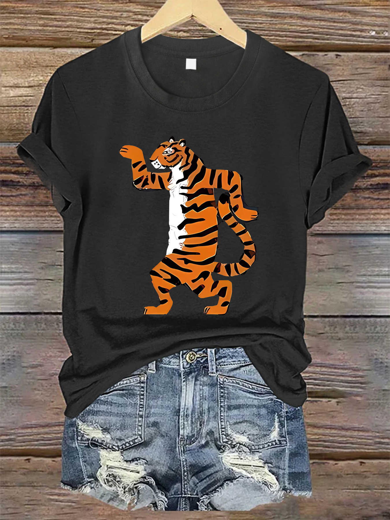 camiseta casual cuello mujer estampado tigre Temu Uruguay