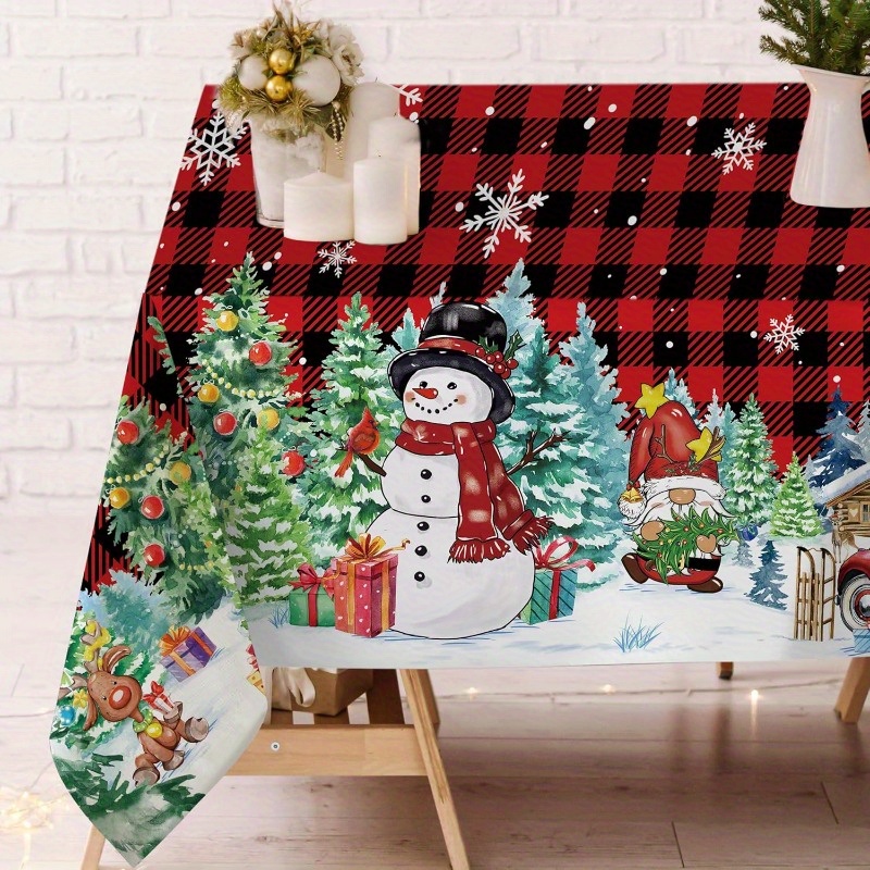 

Merry Christmas Tablecloth - Snowman & Design, Polyester, Holiday Dinners & Parties, Best For Christmas