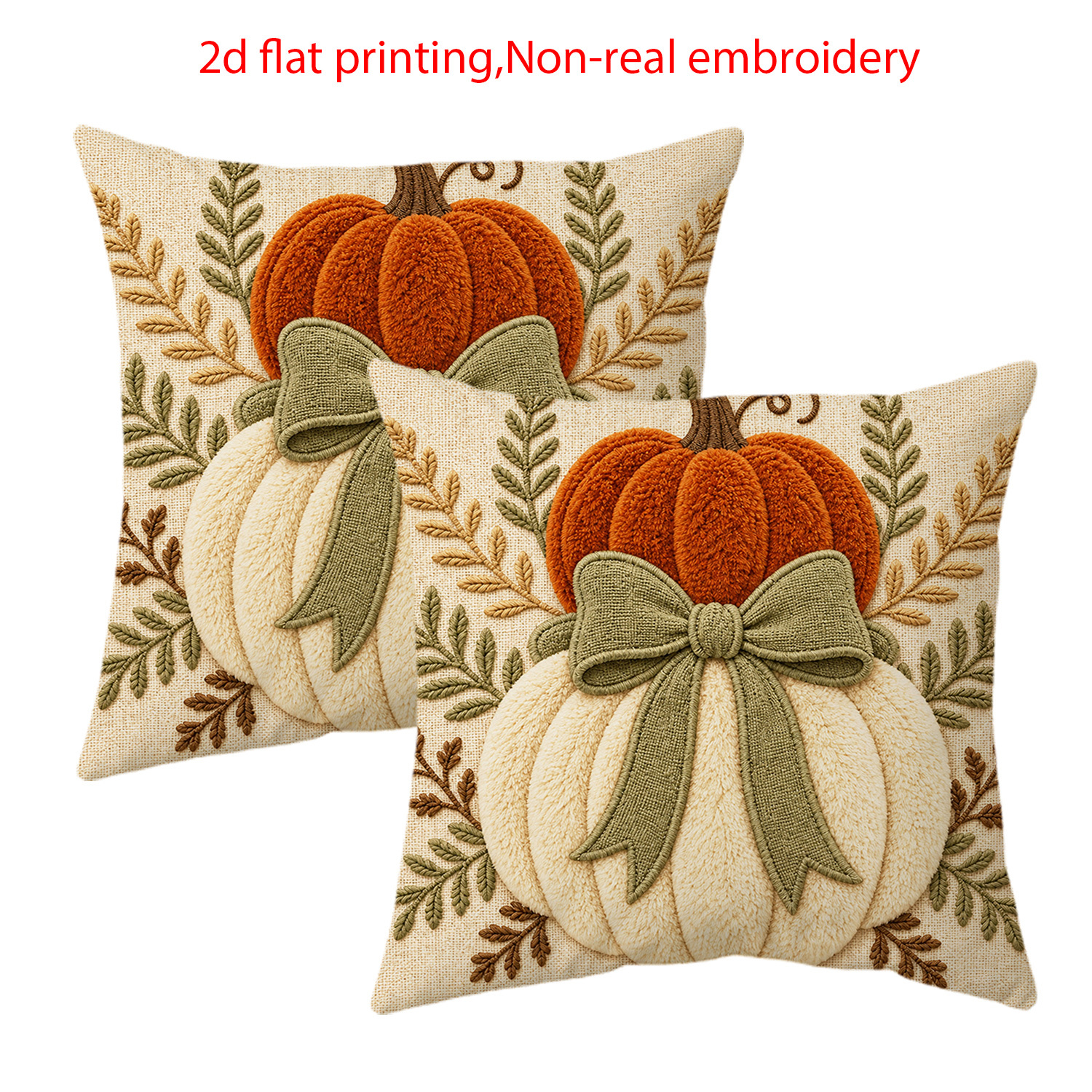 TEMU Lot de 2 housses de coussin feuille de citrouille d'automne, imprimé sur une seule face, peluche courte et douce, rembourrage, lavables en