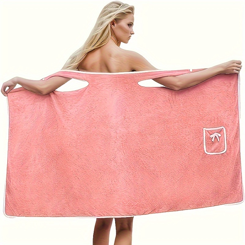 Image of Women's Coral Bathrobe - Bath Towel. Ideal For Spas And . Comfortable, Soft, Ultra-plush, Absorbent, And Fade-resistant, With A Wrap-around Design