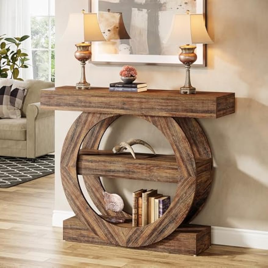 41.3 Inch Rustic Console Table For Farmhouse Style, Slim 3-tier Entry Table With Storage Shelves, Sofa Table For Behind Couch, Decorative Hallway Accent Table For Living Room In Rustic Brown