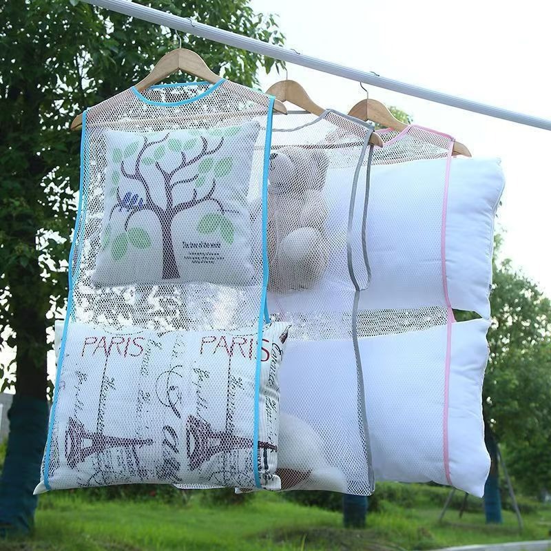 TEMU 2pcs Pillow Drying Large Mesh Bag Home Hanger-style Pillow Net Breathable Mesh Doll Slippers Hanging Drying Storage Bag, Drying Racks