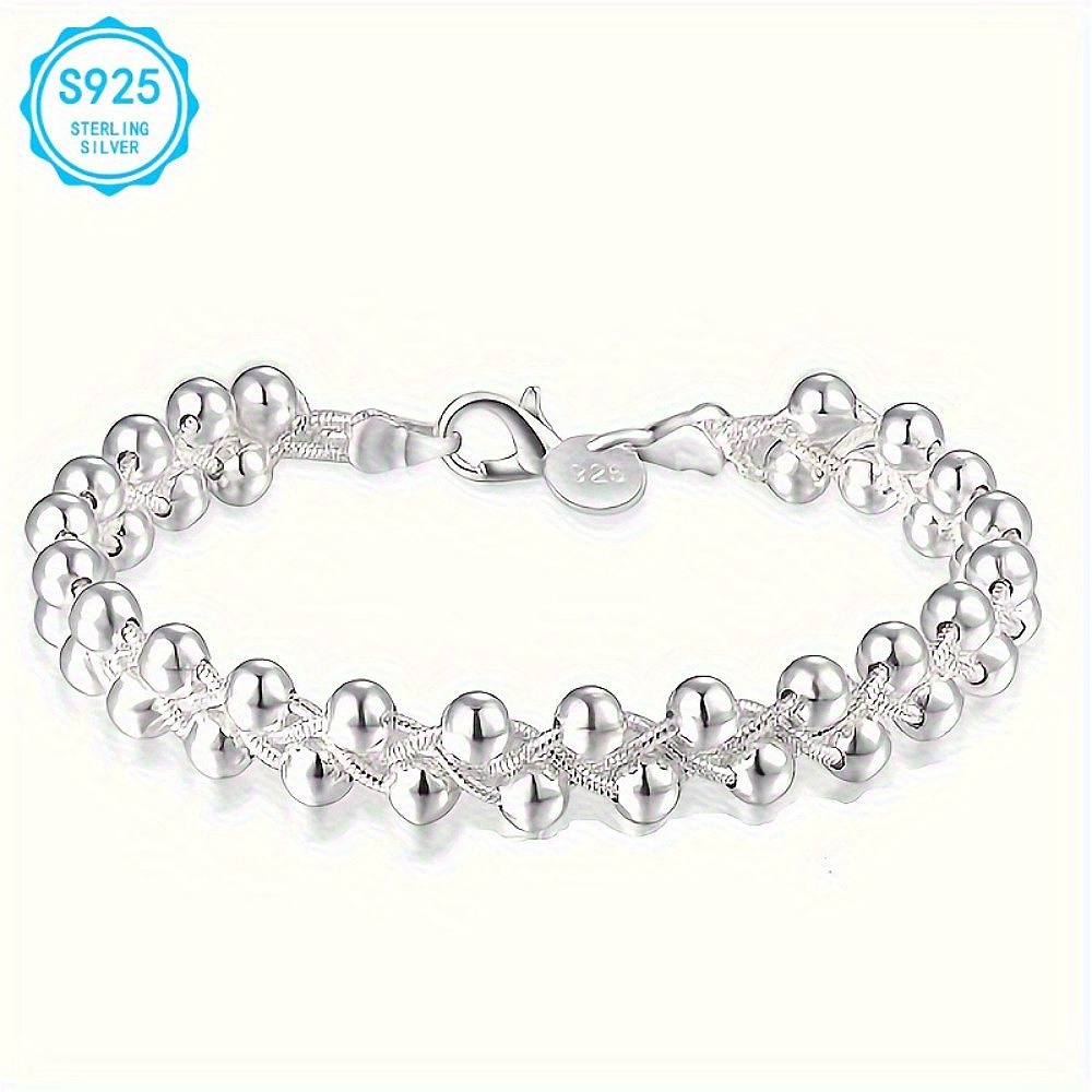 TEMU Bracelet pour femme en argent sterling 925, chaîne réglable rétro bohème avec perles tissées, bijou nickel, cadeaux d'anniversaire et de Noël,
