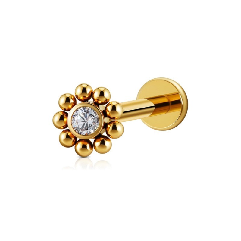 TEMU 1pc Fashion Stainless Steel Sunflower Nose Stud Flower Inlaid Synthetic Zirconia Nose Jewelry Women's Body Piercing Stud, Daily Use