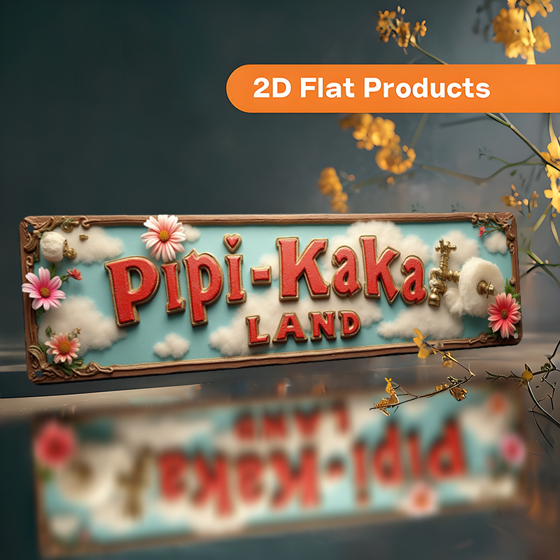E-shop 2D Flat - Ein Wandschild im Vintage-Stil aus Aluminium mit 'Pipi-Kaka Land' im 2D-Flat-Design, ideal für die rustikale Dekoration in Wohnungen,
