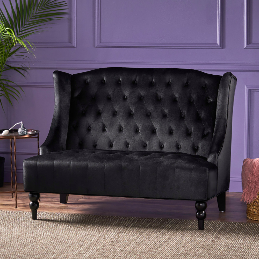 50-Inch Two-Seater Sofa, Comfortable Velvet Fabric, Mid-Century Modern Style, Minimalist Design, Extended Backrest, Compact Two-Seater Suitable for Bedrooms, Apartments And Home Offices