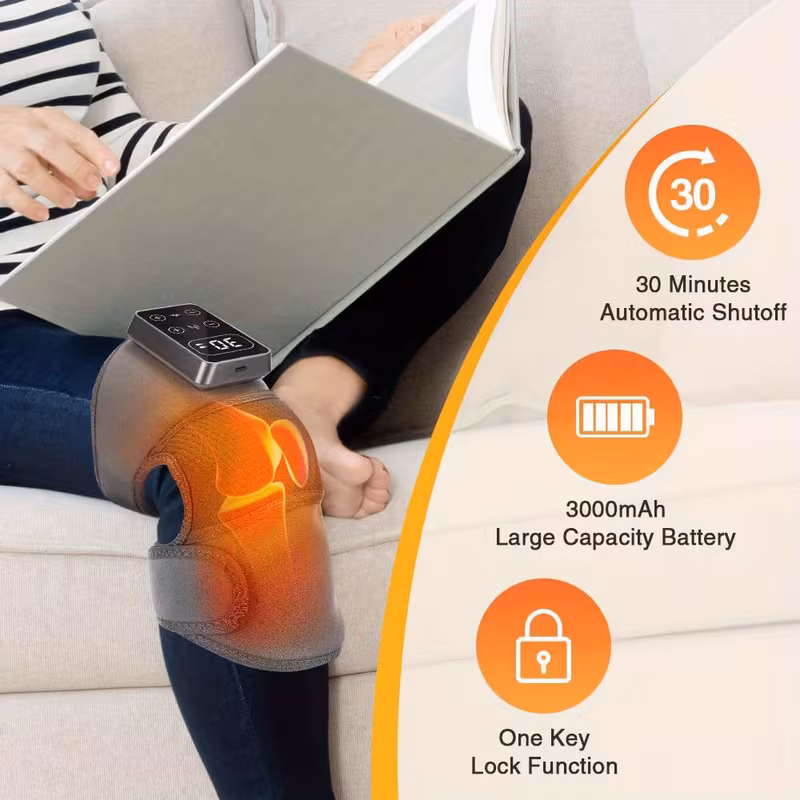 cordless knee massager with heat vibration 3d massage with large led screen electric heated knee brace with 5 heat levels massage mode gifts for families portable massager knee support modern massager Product details 1