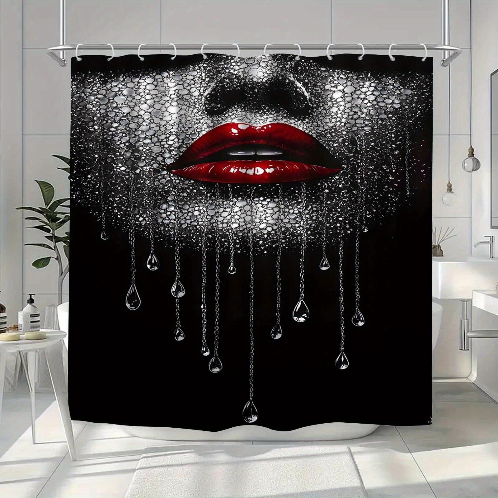 TEMU Jit1pcs Women's Red Lips Water Drop Pattern Shower Curtain, High End Elegant Bathroom Curtain Shower Curtain, Shower Curtain Home Decoration