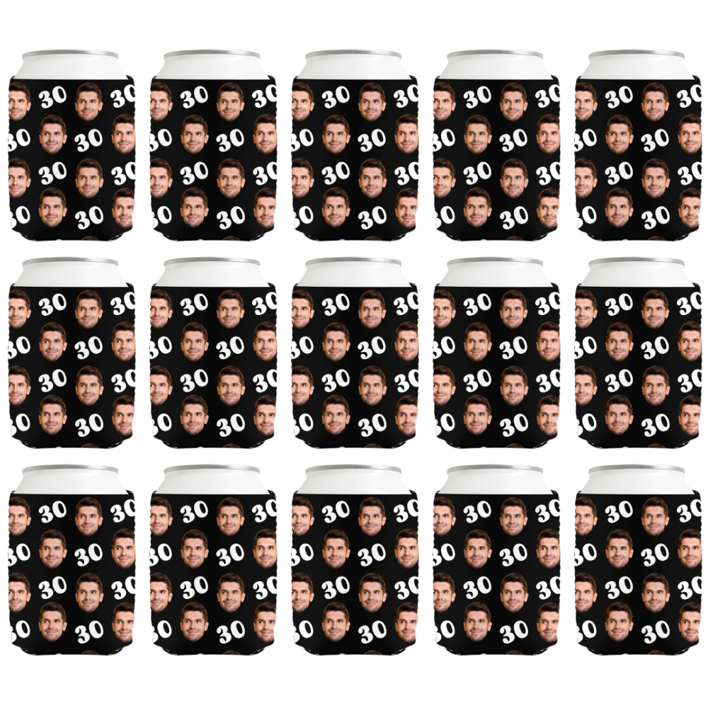 TEMU 5/10/15pcs Customized Facial Photo Canned Cup Sleeves, Personalized Photo And Age Design, Suitable For Birthday Parties, Anniversary Supplies,