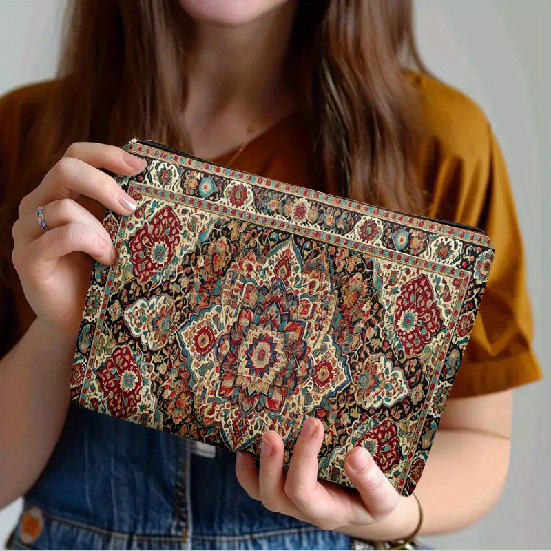 Image of 1pc Turkish Traditional Motif Zipper Closure Cosmetic Bag - Durable Anti-fade Pouch For Makeup, Travel, School & Snacks - Double-sided Print, Unisex Adult, Mixed Colors - Best Gift For